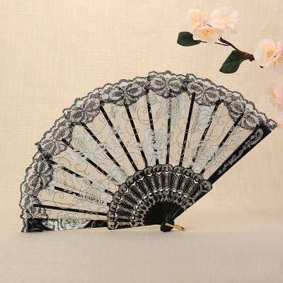 Wei-sheng craft fan sports a fashionable rod lace rose lace folding plastic fan for a gift