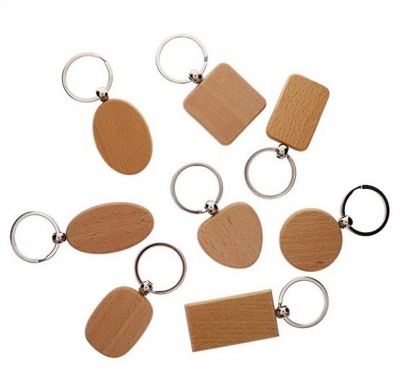 Round peach wood key chain small gifts practical laser LOGO key chain