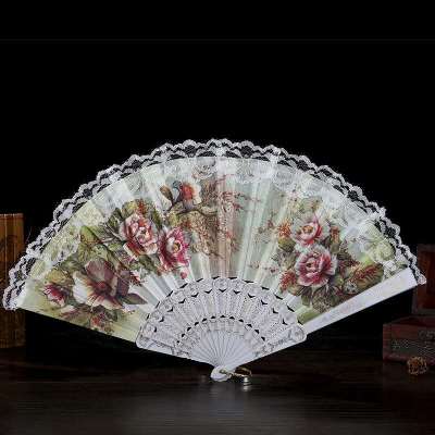 Wei-sheng craft fan white pole lace folding plastic fan, travel gift.
