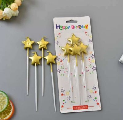 Birthday Party Decorative Card Golden Long Brush Holder Blister Love Five-Pointed Star Balloon Tear-Free Candle Cake Supplies