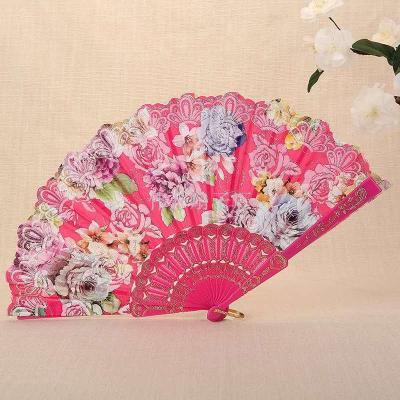 Wei-sheng craft fan fashionable rod rose Chinese style folding plastic fan, travel honored gift.