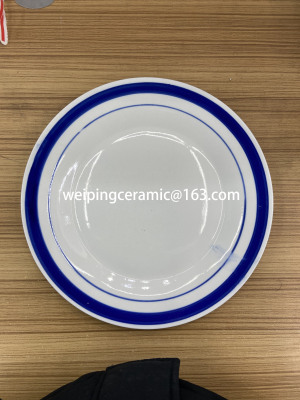 Ceramic Plate Factory Direct Sales 10.5-Inch Hand Painted Plate Hand Painted Blue Edge Plate