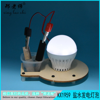 KX1959 salt water power bulb new energy wooden power table lamp emergency lamp manual assembly science toy
