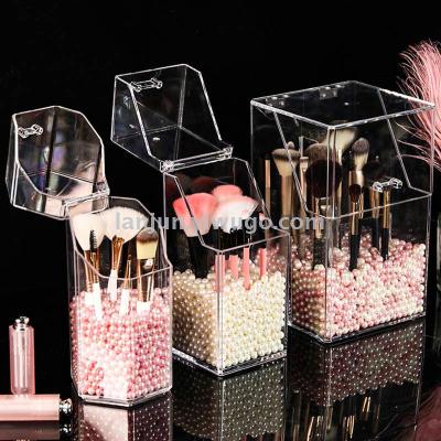 Makeup brush barrel eyebrow pencil portable beauty brush cosmetic desktop storage box brush dust-proof cover pearl
