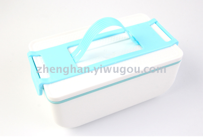 Rectangular double-layer large capacity fastener lunchbox portable insulated box for students' outdoor travel