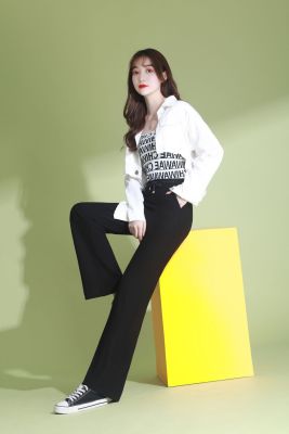 Black linen textured casual pants professional women's pants cotton and linen woman's wide-leg pants for spring 2020