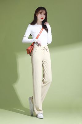 Early spring new elastic waist high waist loose wide leg pants fashion joker casual pants feeling women