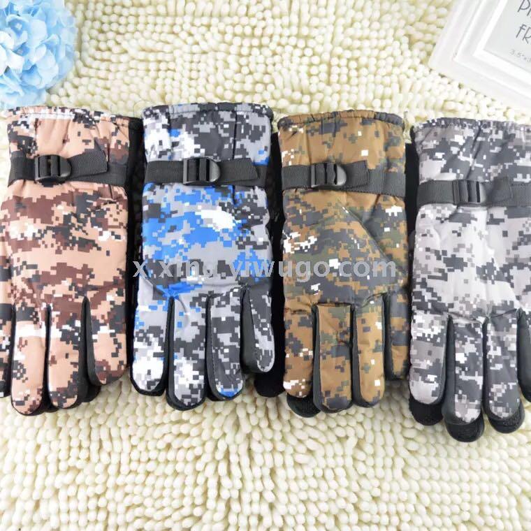 男士加厚迷彩手套秋冬骑行保暖防寒棉手套不倒绒摩托车骑行手套