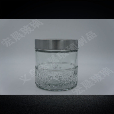 Direct shot apple pattern series glass storage sealed tank kitchen tea room storage tank stainless steel cover