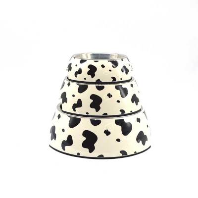 Pet Dog Bowl with Stainless Steel Non-Slip Sole Cow Pattern Factory Direct Sales Overseas Hot Amazon AliExpress
