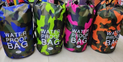 PVC Gap Former Waterproof Bucket Bag Water-Proof Bag Waterproof Bag Camouflage Portable round Barrel Backpack Bucket Factory Direct Sales