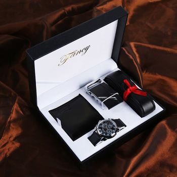 Father's day gift classical leather belt men wallets watch gift set with box