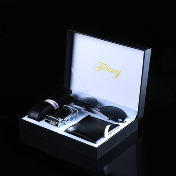 Father's day valentine's day gift top quality men's fashion leather business belt sunglasses wallet gift set box