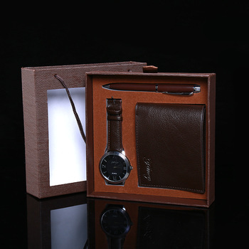 Boyfriend man gifts men's watch set stainless steel quartz watch pen with folding wallet gift set