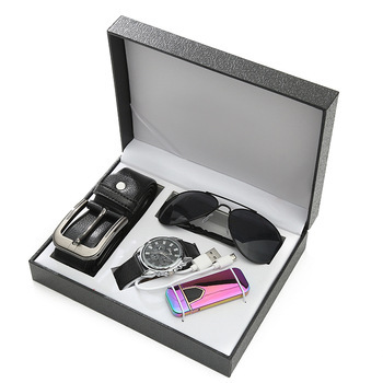 Father's day gift quartz watch set business belt sunglasses men lighter four-piece gift box