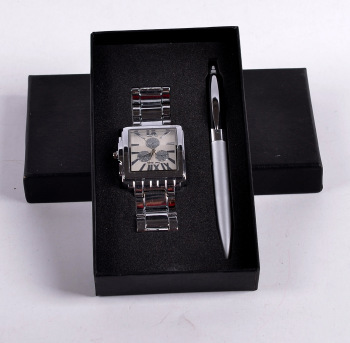 New Men's Three Eyes Quartz Watch Gift Set Business Plastic Pen Men's Birthday Father's Day Gift