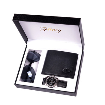 Man Watch Gift Set With Box Luxury Glasses Belt Watch Set For Father's Day Gift