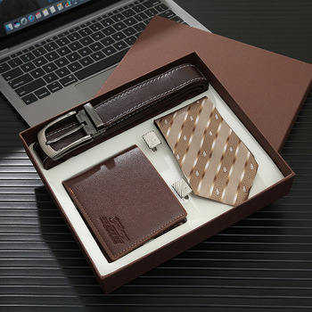 Father's Day Gift Set Belt Tie Cufflink Folding Wallet Classic Business Men's Suit