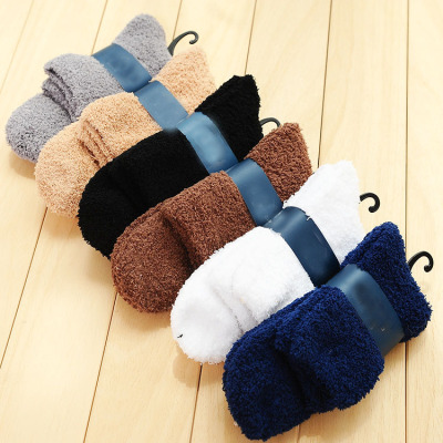 winter coral velvet solid socks, men's thickened warm middle tube floor socks,sleeping socks