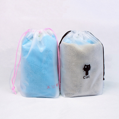 Customized Transparent Frosted Waterproof Travel Buggy Bag Cat Pattern Eva Drawstring Plastic Bag Cloth Bag Wholesale