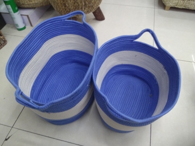 Hand-Woven Cotton and Linen Storage Basket