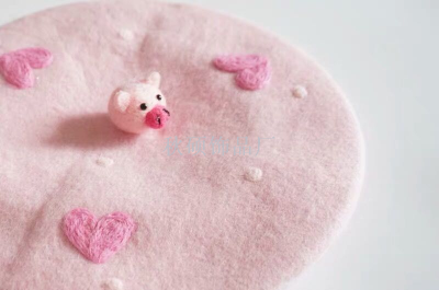 Love pig pink heart wool felt handmade beret pig year creative gift cute cap (8)