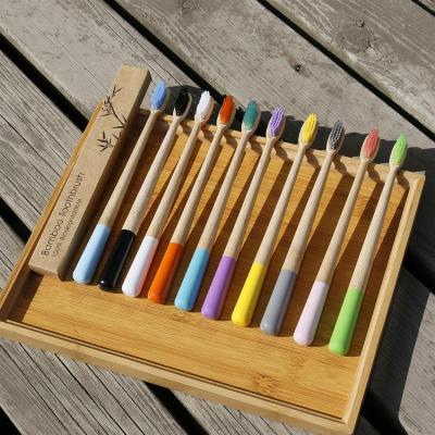 10 Colors Hot Colorful Natural Pure Bamboo Toothbrush Cone Bamboo Handle Soft Bristle Adult Wooden Toothbrush