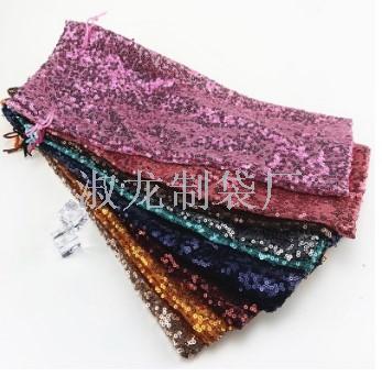 欧美爆款 装饰红酒袋 15*35CM束口抽绳袋 亮片圣诞收纳置物礼品袋