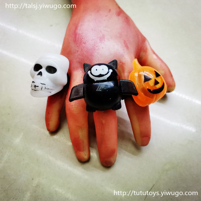 Color box Halloween ring ghost head pumpkin bat modeling flash ring tricolor electronic flash light ring