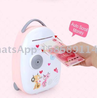 Slingifts Cartoon Electronic Suitcase Piggy Bank Cash Coin Can Auto Scroll Paper Money Saving Box Gift for Children
