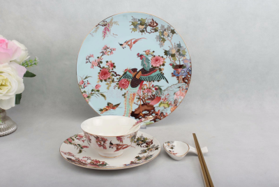Newlyweds double tableware ipads China tableware ceramic bowl ceramic plate wedding with flower prosperity tableware