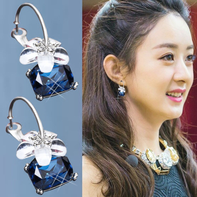Korean simple crystal earrings to prevent allergy joker personality pendant pendant ears