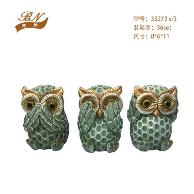 Resin Crafts Creative Simple Fun Three No Owl Decoration Home Soft Decoration Craft Gift