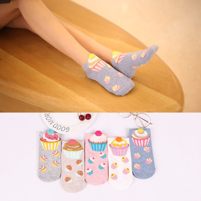 New cake three-dimensional pattern socks all cotton spring personality girl child no pilling durable ship socks