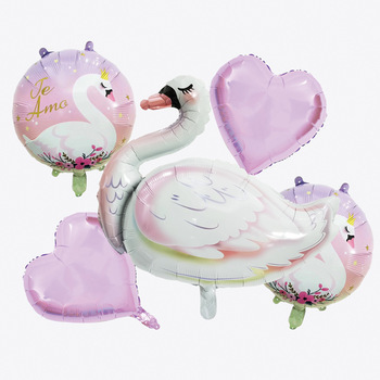 5pcs Foil Swan Balloon Set Globos Te Amo