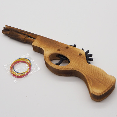 Factory Direct Sales Long Double-Tube Wooden Gun Wooden Toy Gun Children's Cap Gun Travel Craft Toys