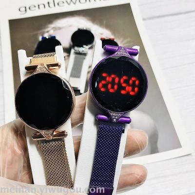 New ladies with diamond magnetic buckle LED electronic touch screen watch milan band creative watch