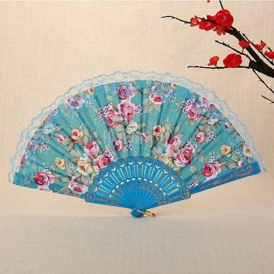 Wei-sheng craft fan sports rod small rose lace folding plastic fan, manufacturers direct.