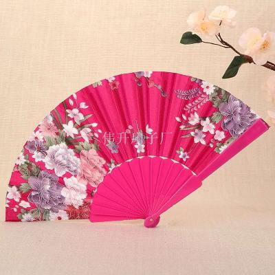 Silk and Silk fan plastic dance fan elegant gift fan, color rod high-end ladies folding fan foreign trade fan.