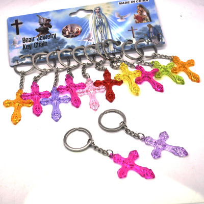 12 a card 6*3cm fashionable plastic cross pendant keyring Christian religious jewelry gifts