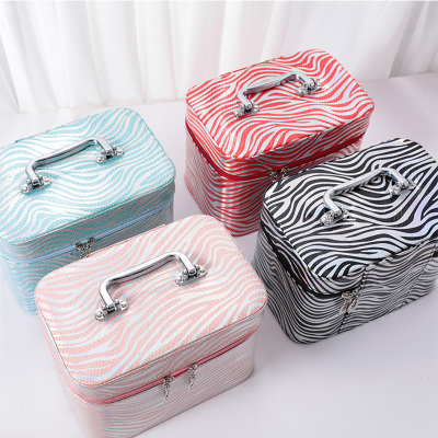 large capacity cosmetic bag portable Korean hand - held cosmetic box leopard-print laser set of three storage boxes