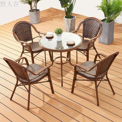 Rattan chair tea table outdoor leisure chair courtyard outdoor balcony tray table chair set of three coffee tables