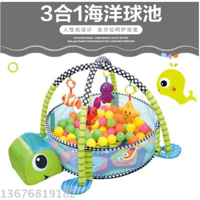 Baby game pad multi-functional cartoon ocean ball triad in one with a ball fitness rack crawl mat