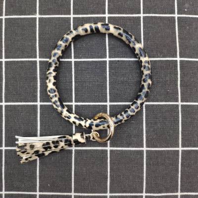 Fashion leopard print PU fringe bracelet key ring fringe pendant leather bracelet key ring wholesale manufacturers direct sales