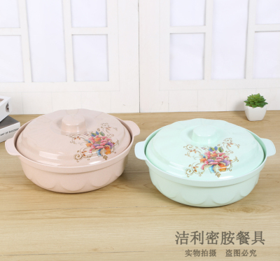 Colorful Pattern Decorative Double Ears with Lid Design Household Kitchen Soup Bowl Easy to Clean Safe Tableware