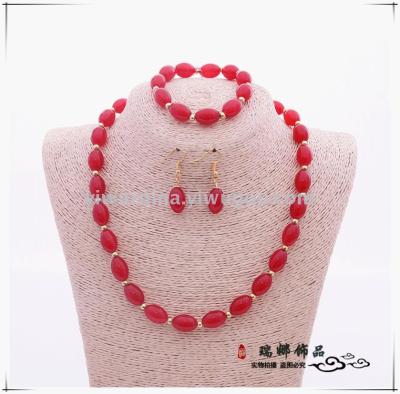 Domestic hot style hot selling crystal jade agate ladies necklace bracelet necklace three sets mixed color spot
