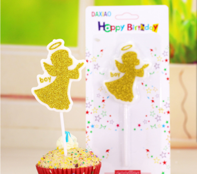 Wholesale gold powder birthday candles single golden crown angel dress baking creative plug-in cake candles