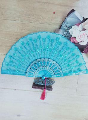 Weisheng craft fan colorful rod sequins folding plastic fan souvenir gifts, manufacturers direct.