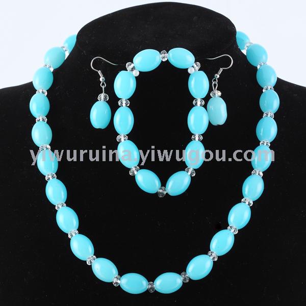 半透明玉料珠子水晶项链手链耳环套装