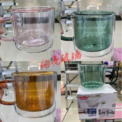 High borosilicate inner color double wall glass cup color material high temperature coffee handle cup